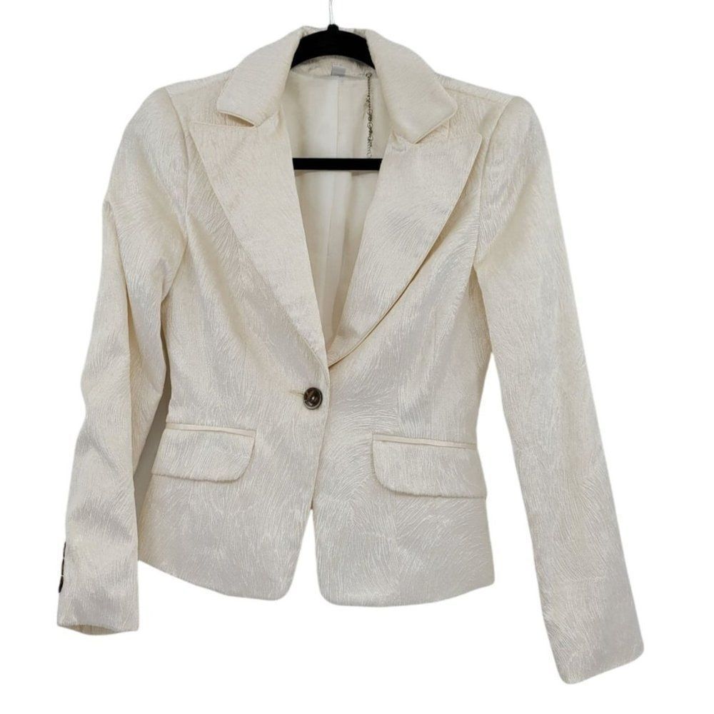 Vtg Bebe Textured Faux Fur Hollywood Glam Smoking Jacket Blazer Ivory Sz 2‎